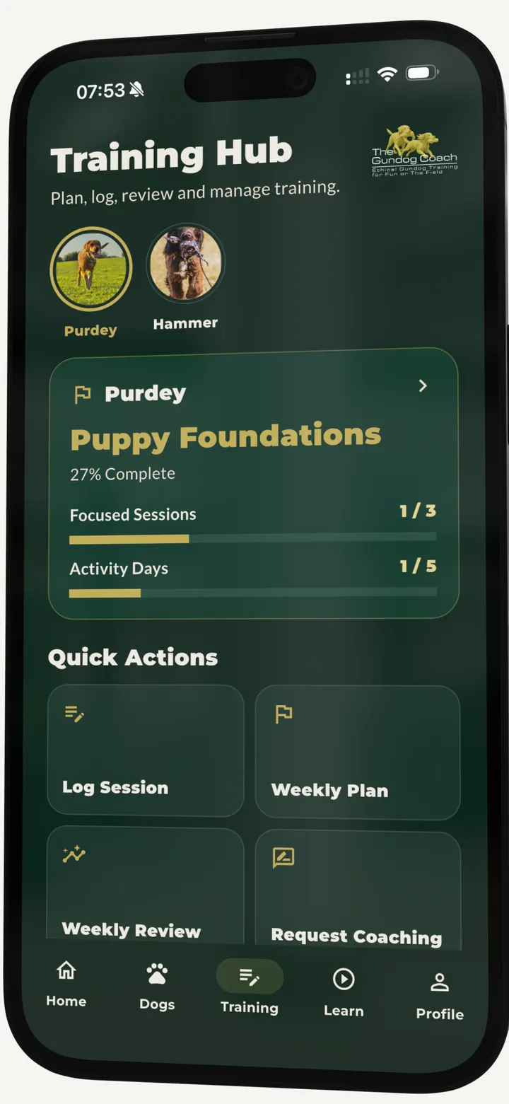 The Gundog Coach mobile product interface